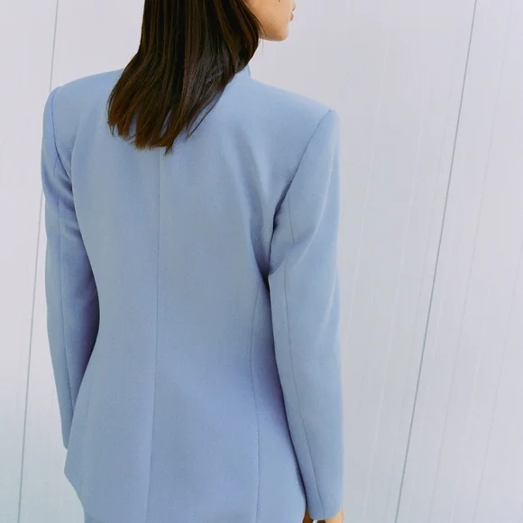 Zara collarless blazer blue size medium nwt new with tag long sleeve - Picture 9 of 9